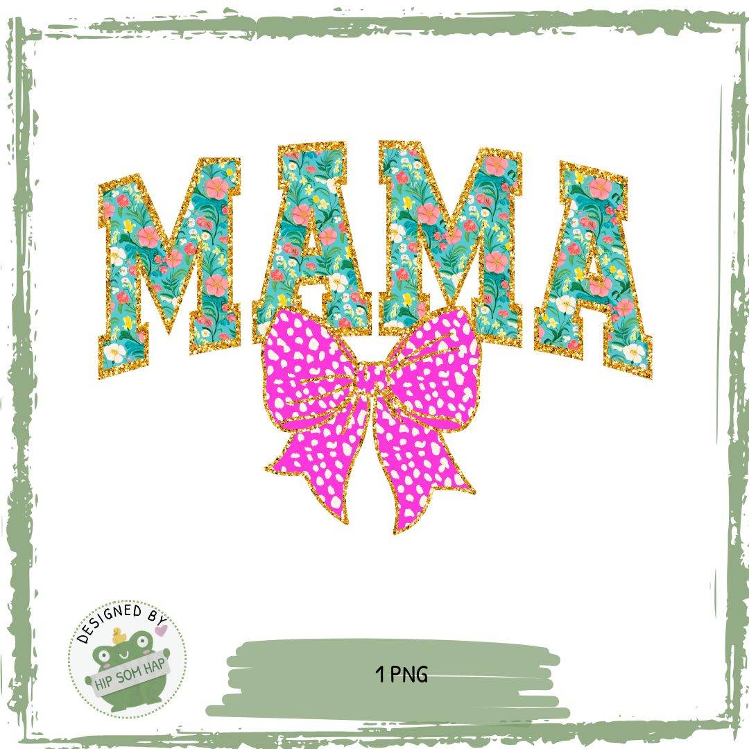 Mama PNG mit floralen Buchstaben & pinker Schleife Bügelbild Druck - Sewando