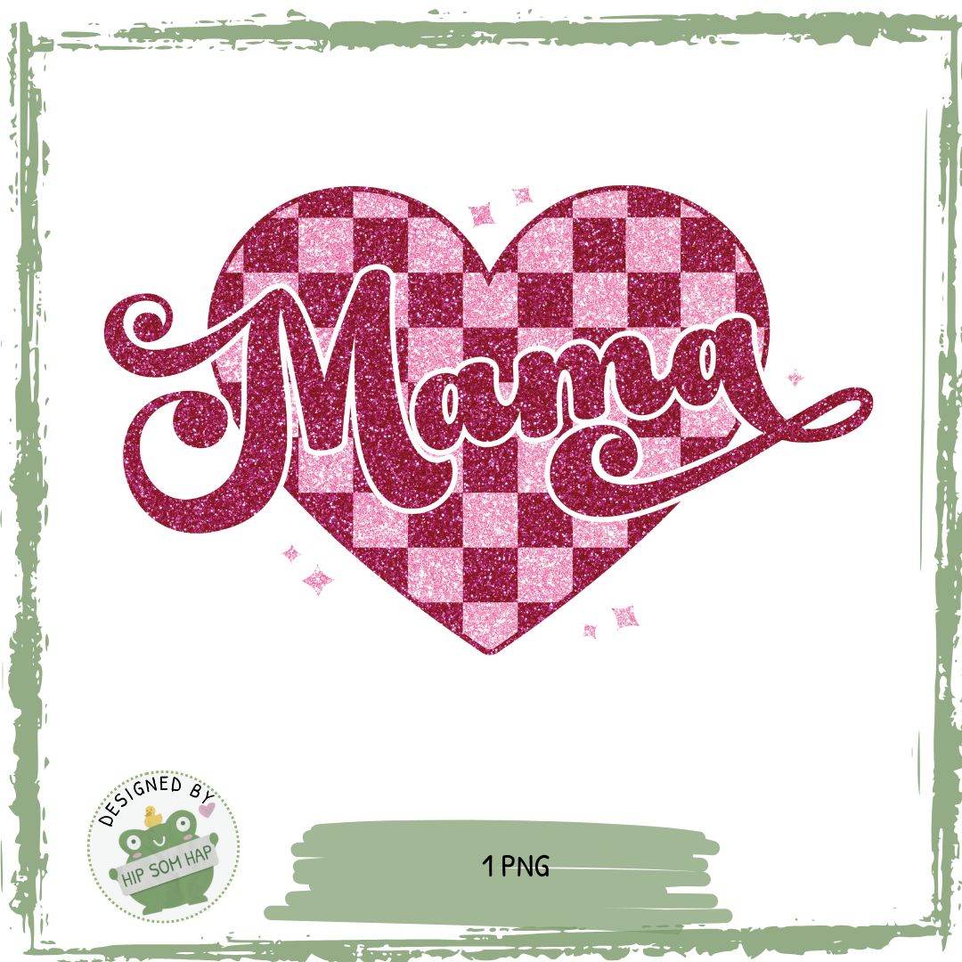 Mama in Glitzer – mit Herz & Checker-Muster in Pink Bügelbild Druck - Sewando