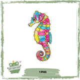 Seepferdchen in Regenbogenfarben – Bügelbild mit Glittereffekt (1 PNG) - Sewando