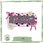 Bügelbild Mama – Leoprint mit Gänseblümchen & Glitzerschleifen (PNG) - Sewando
