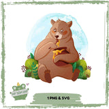Honigbär Bügelbild – Süßer Bär mit Honigtopf im Wald | PNG & SVG - Sewando