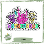 Motherhood – Punky Bügelbild mit Skelett-Hand, Neonfarben & Dalmatiner-Print - Sewando