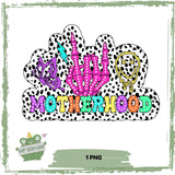 Motherhood – Punky Bügelbild mit Skelett-Hand, Neonfarben & Dalmatiner-Print - Sewando