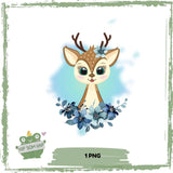 Niedliches Rehkitz mit blauen Blumen – Bügelbild für Kinderkleidung & DIY-Geschenke - Sewando