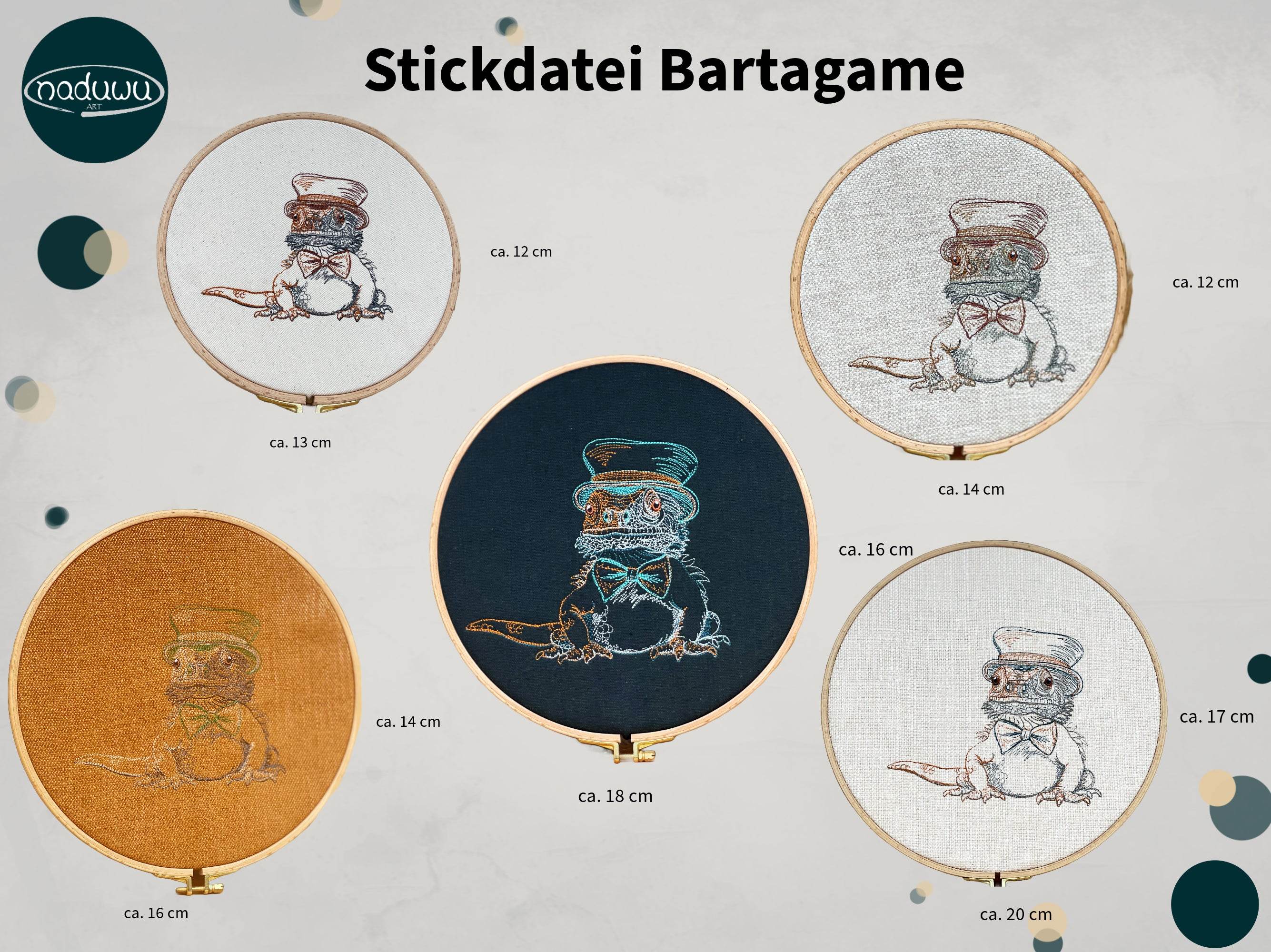 Stickdatei Echse Set 5 Größen, Bartagame Steampunk Scribble ab 13x18 Rahmen - Sewando