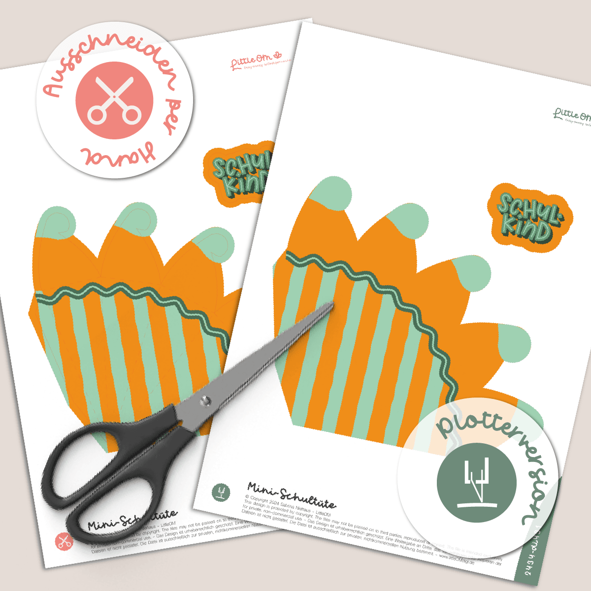 Mini-Schultüte Schulkind orange / grün - Printable & Plotterdatei - Sewando