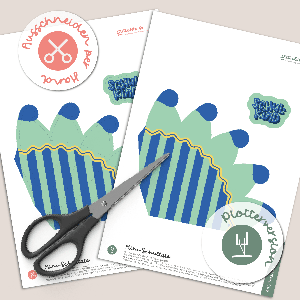 Mini-Schultüte Schulkind blau - Printable für Schere oder Plotter - Sewando