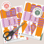 Geschenkanhänger Schulkind / 1. Klasse lila / orange - Printable (Schere oder Plotter) - Sewando