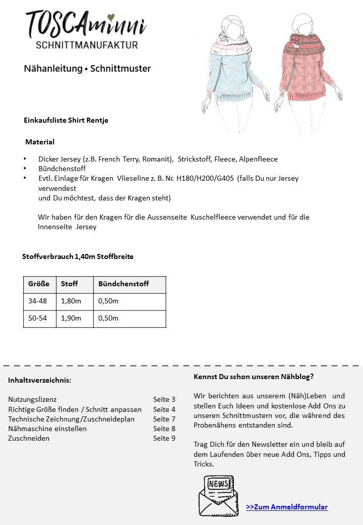 Schnittmuster Damenshirt Rentje Gr. 34-54 - Sewando