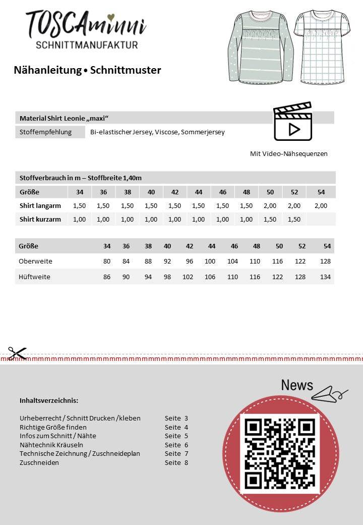 Schnittmuster Shirt Leoni Gr. 34-54 für Nähanfänger - Sewando