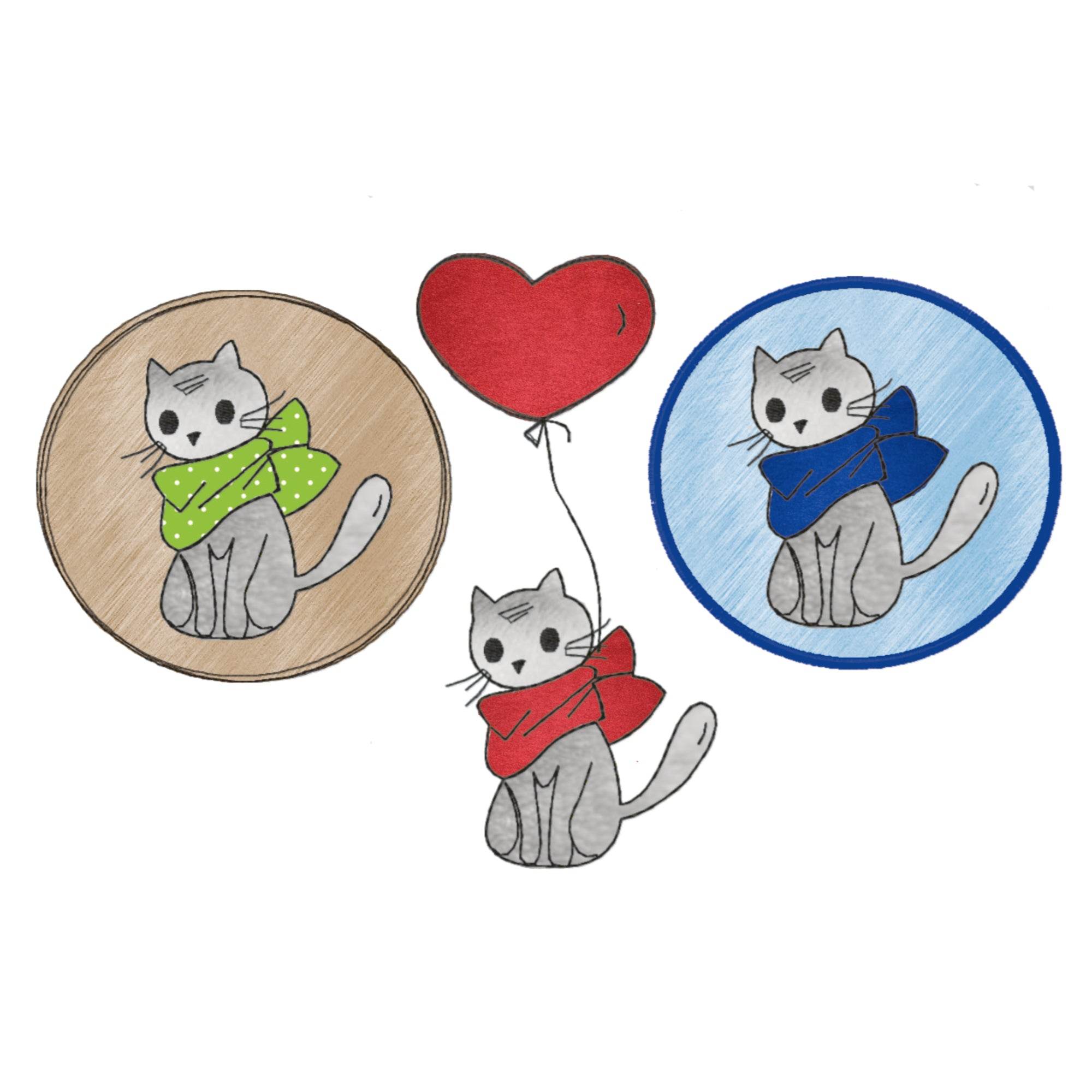 Stickdatei Katze, Doodle, Applikation, Button - Sewando