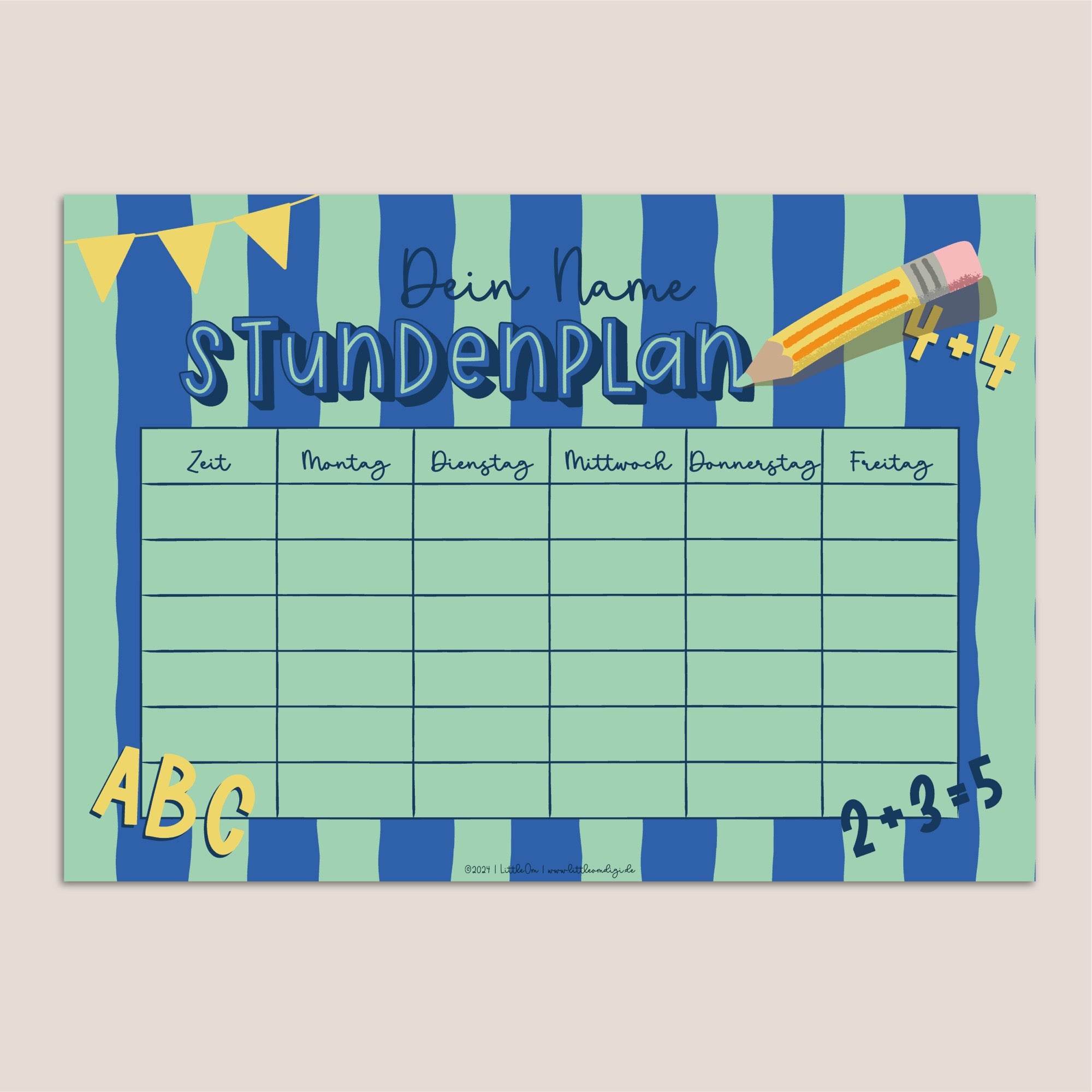 Stundenplan mit eigenem Namen - blau - Printable - Sewando