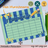 Stundenplan mit eigenem Namen - blau - Printable - Sewando