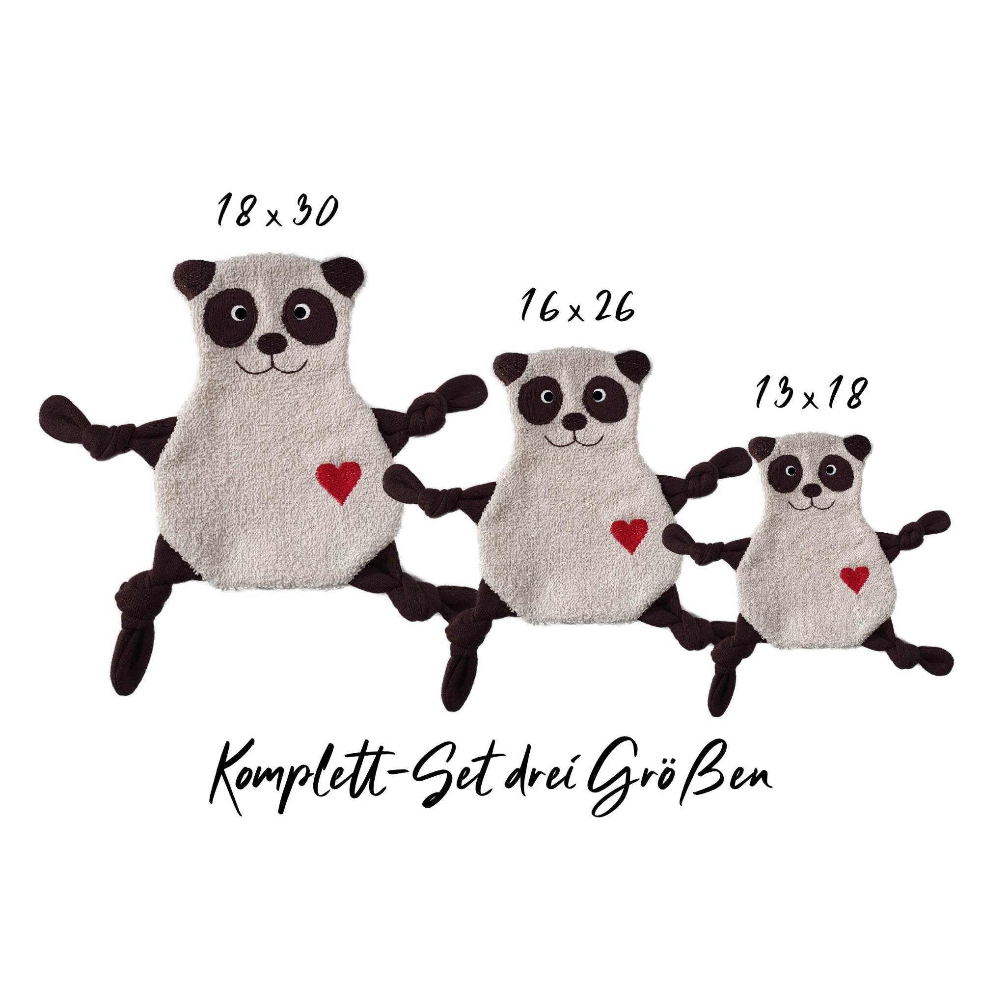 Stickdatei ITH Panda Kuscheltuch in drei Größen, Baby Schmusetuch, Kuscheltier - Sewando