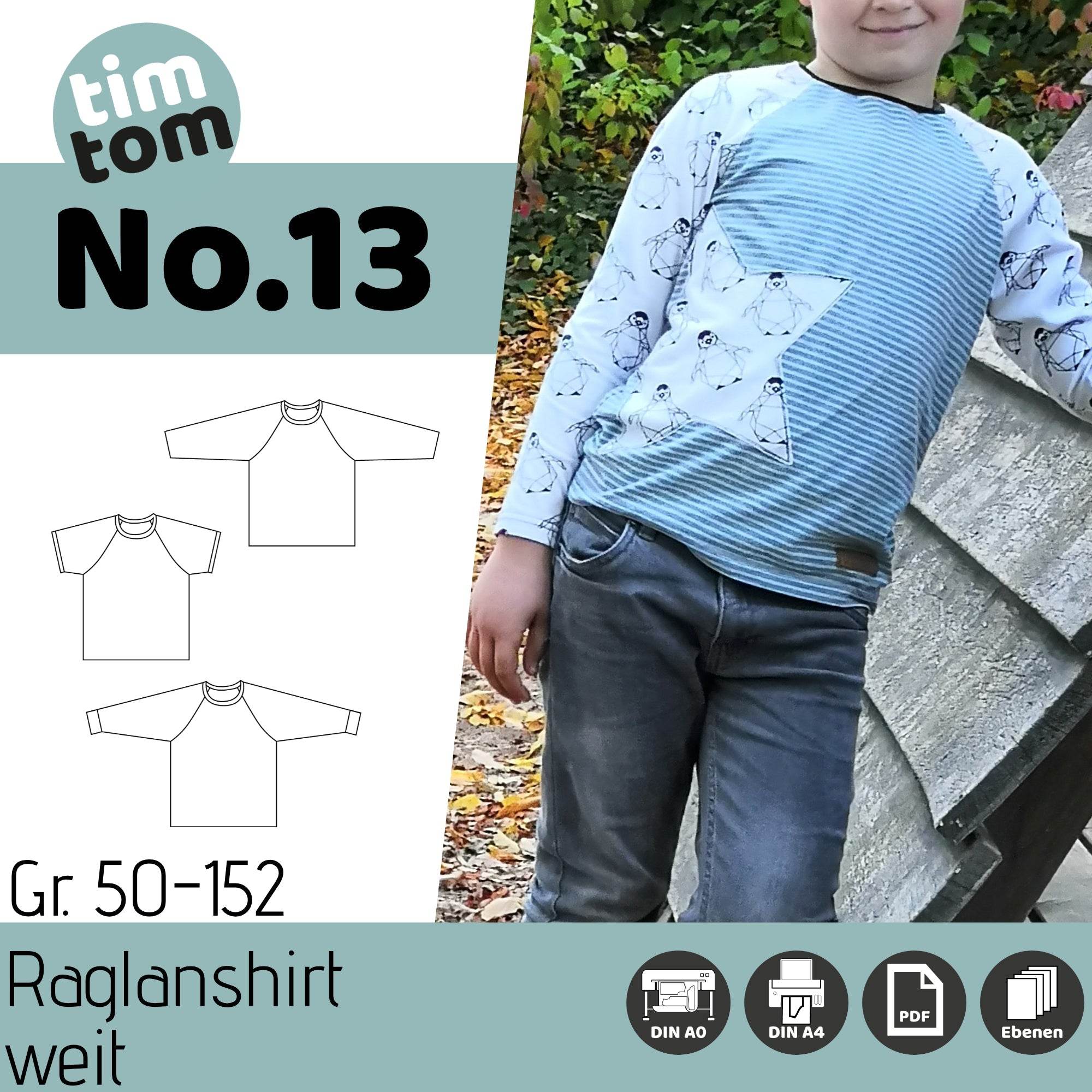 Schnittmuster timtom No.13 Raglanshirt weit Gr. 50-152 - Sewando