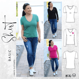 Schnittmuster BASIC Shirt Nr. 2 V-Ausschnitt Gr. 32-56 + gratis Plotterdatei : - Sewando