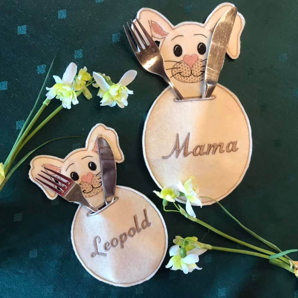 Stickdatei Bestecktasche / Gutscheintasche Hase (personalisierbar) in 2 Größen - Sewando