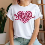 Mama in Glitzer – mit Herz & Checker-Muster in Pink Bügelbild Druck - Sewando