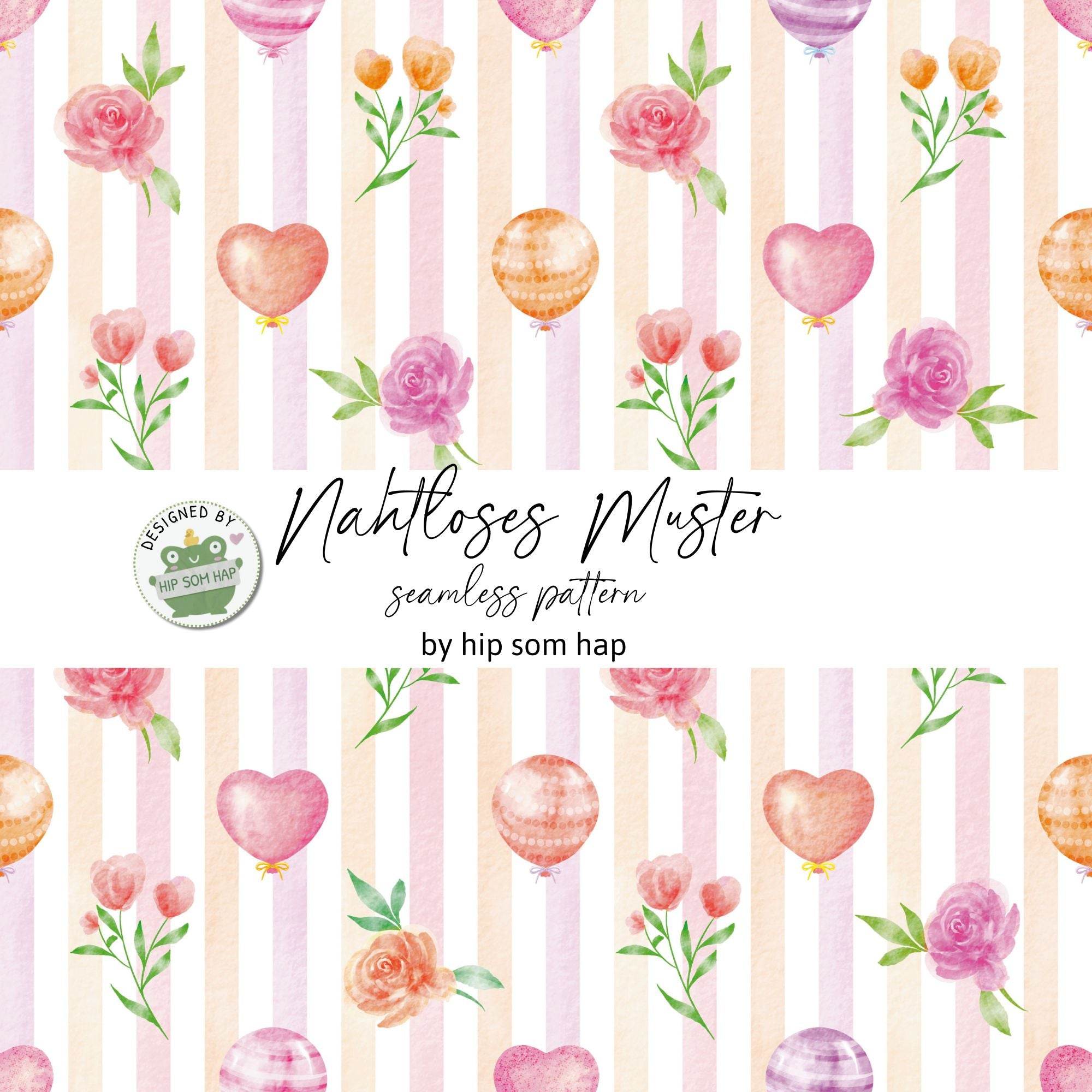 Luftballons Streifen No. 2 – Nahtloses Aquarell-Stoffmuster als JPG (30 x 30 cm, 300 DPI) - Sewando