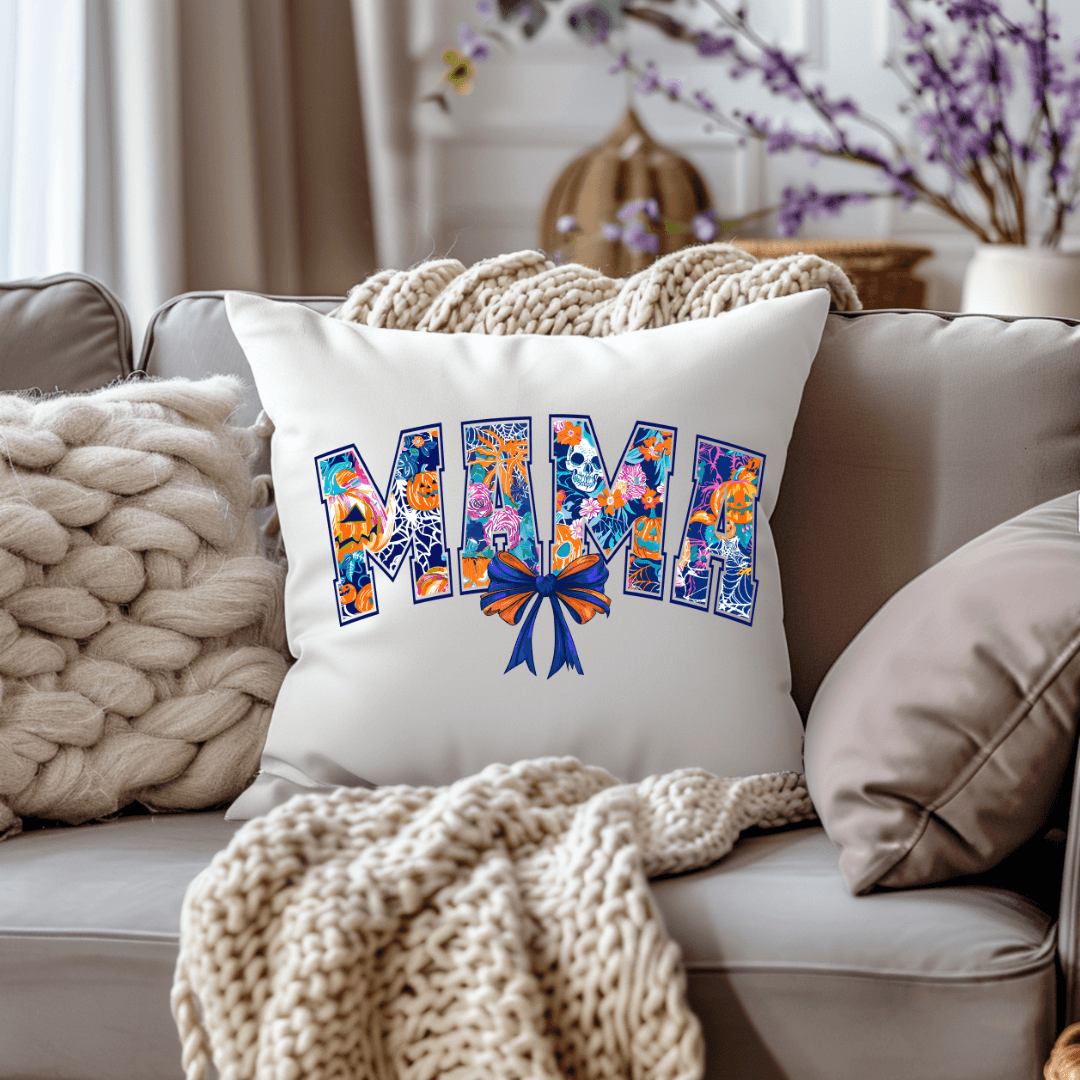 Mama Halloween Design – Buntes Design mit Schleife 🎃🧡💀 Bügelbild, Druck - Sewando