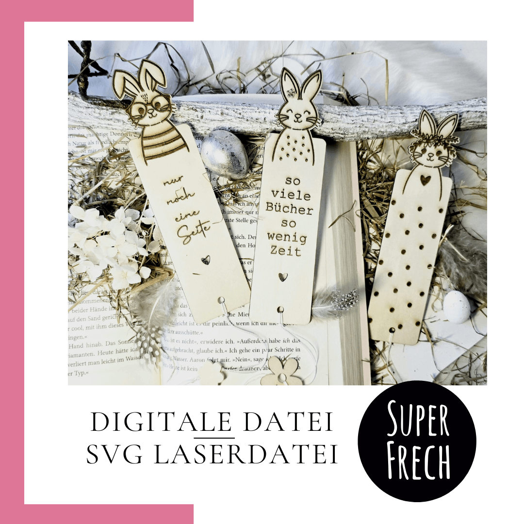 Lesezeichen Laserdatei Hase | Basteln mit Papier + Holz - Sewando