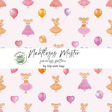 Mäusemädchen rosa – Nahtloses digitales Stoffmuster mit Aquarell-Figuren & Luftballons (JPG, 30 x 30 cm, 300 DPI) - Sewando