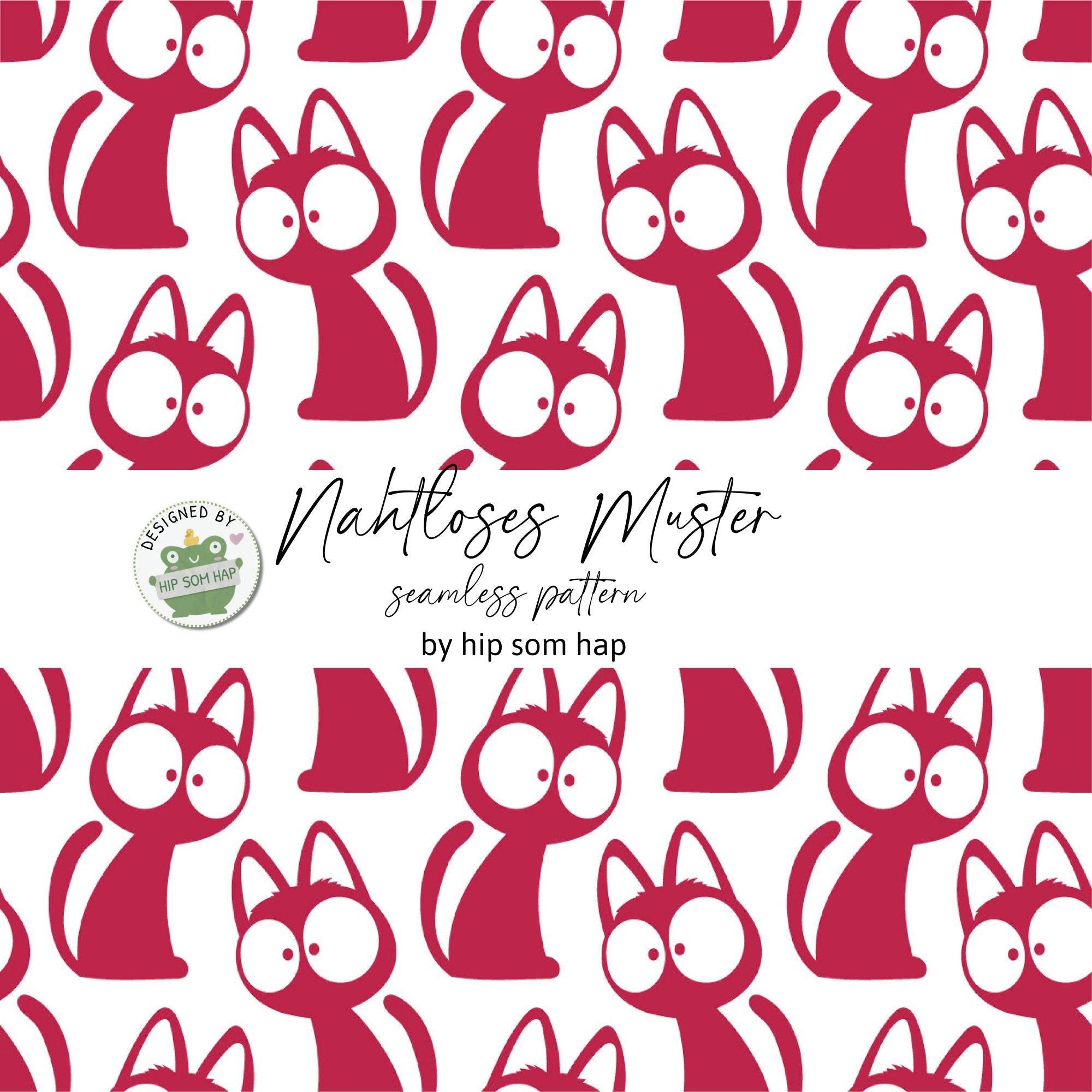 Katzenkoller – Nahtloses digitales Stoffmuster mit Comic-Katzen & Kulleraugen (JPG, 30 x 30 cm, 300 DPI) - Sewando