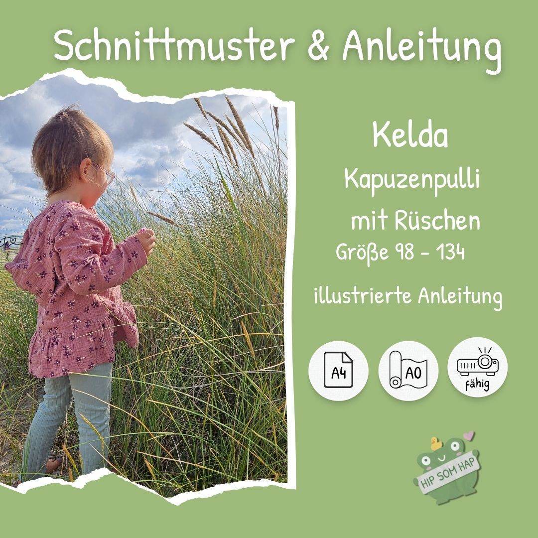 Sparpaket Schnittmuster Kelda Kapuzenpulli für Mädchen und Damen Gr 98- 134 und 32–48 - Sewando