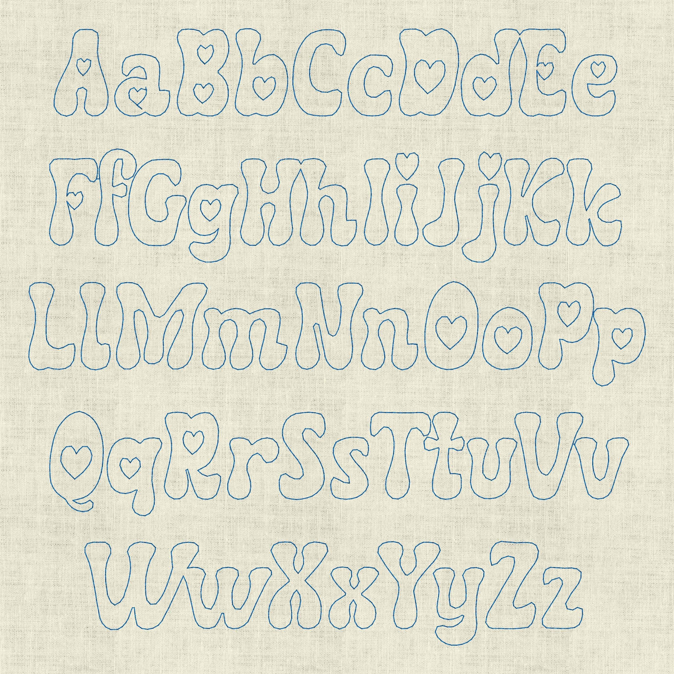 Stickdatei Doodle Schrift mit Herz Buchstaben Zahlen ca. 5cm Set 967 Schrift - Sewando