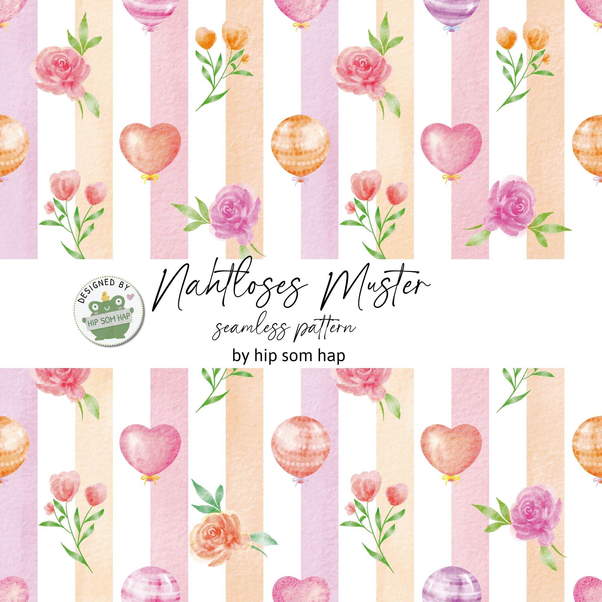 Luftballons Streifen No. 1 – Nahtloses digitales Stoffmuster in Aquarelloptik (JPG, 30x30 cm, 300 DPI) - Sewando