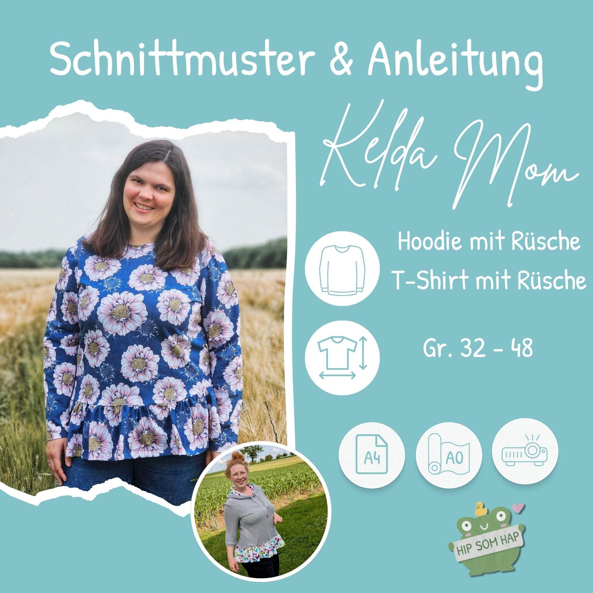 Sparpaket Schnittmuster Kelda Kapuzenpulli für Mädchen und Damen Gr 98- 134 und 32–48 - Sewando