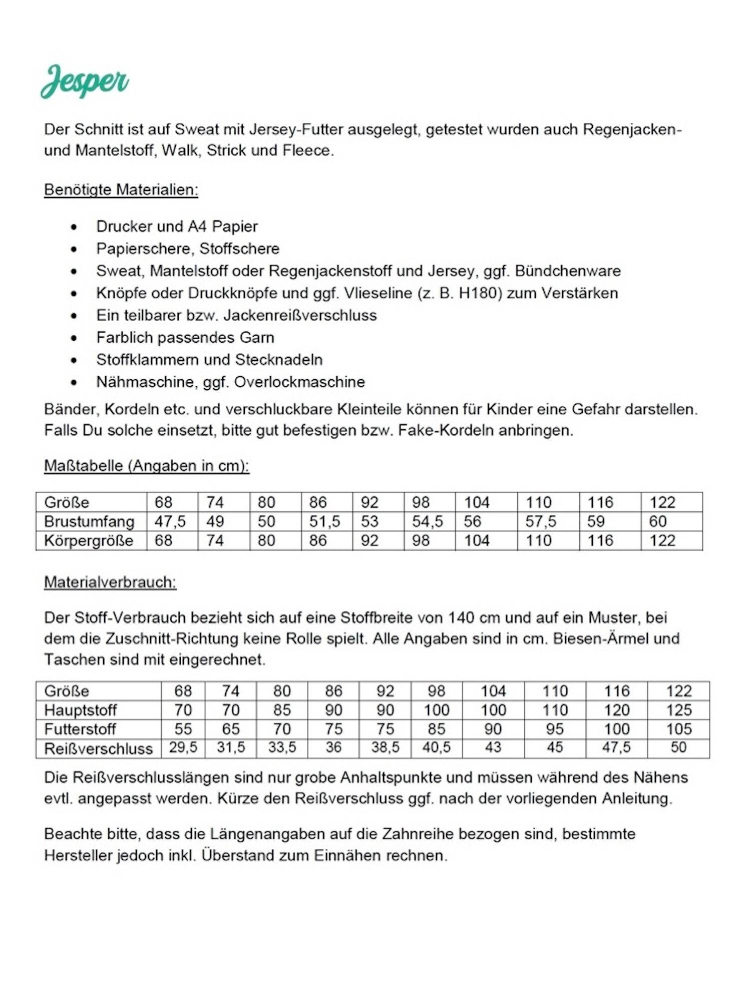 Schnittmuster Jacke Jespers Jäckchen Gr. 68-122 - Sewando