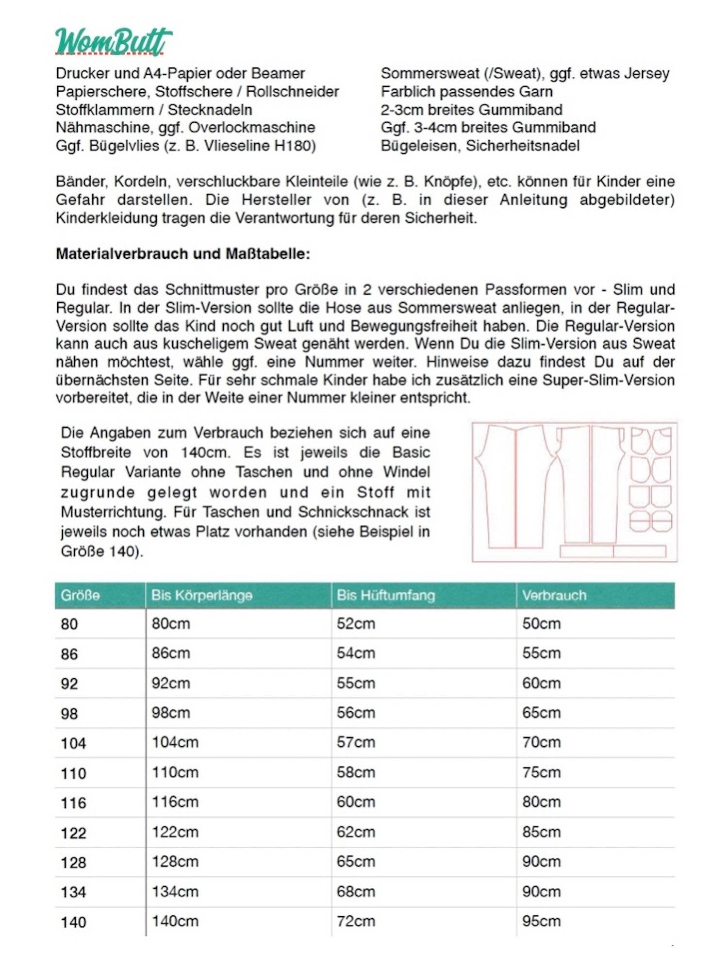 Schnittmuster Hose WomButt Gr. 80-140 - Sewando