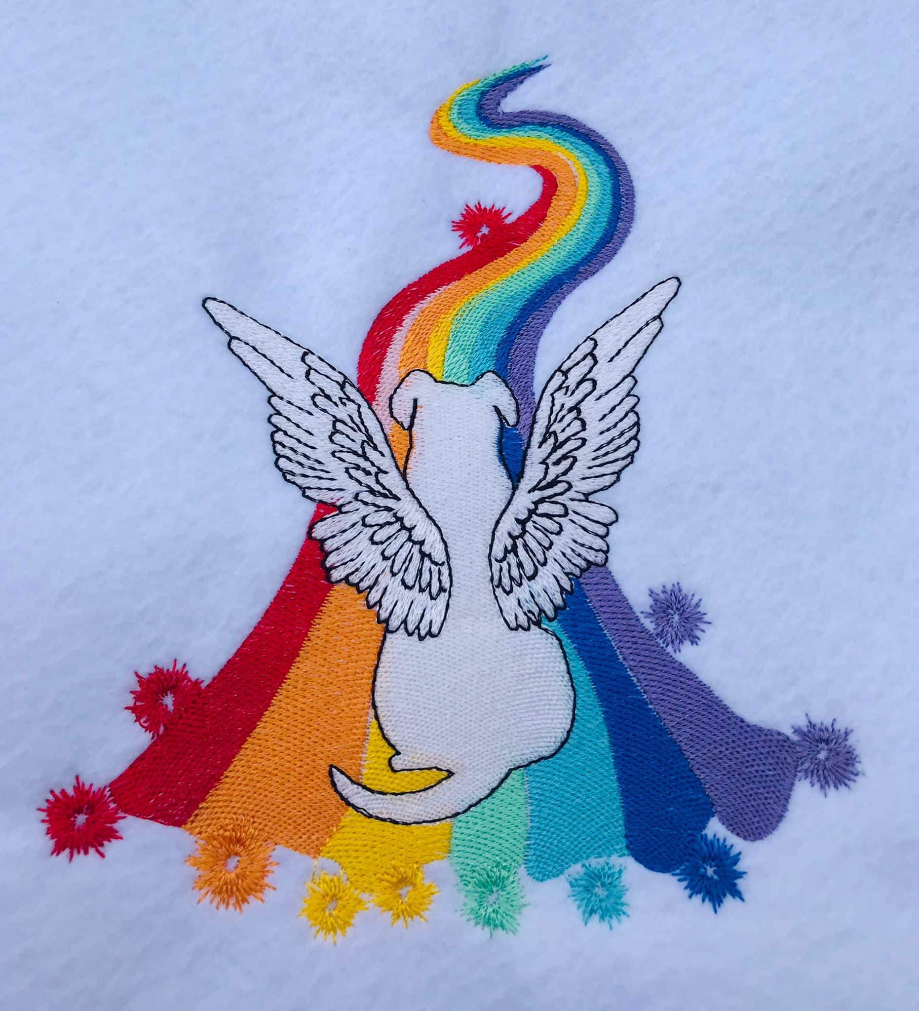 Hund mit Regenbogen Stickdatei – Erinnerung an deinen treuen Begleiter - Sewando
