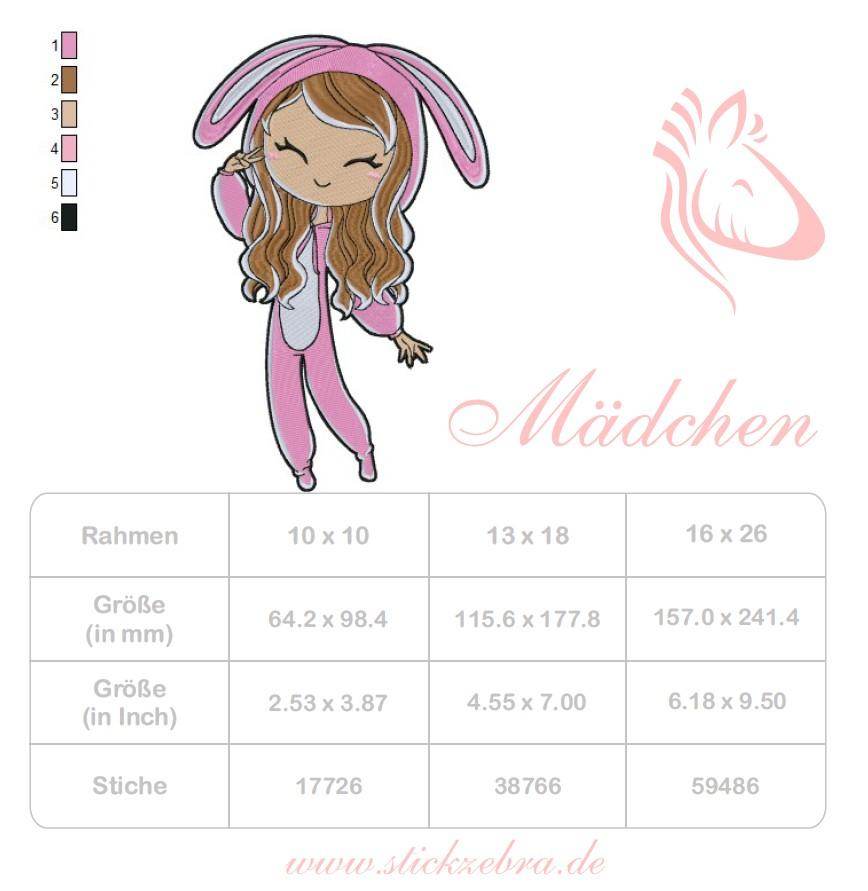 Mädchen im Hasenanzug Stickdatei – zuckersüßes Kuschelfeeling für deine Stickmaschine - Sewando