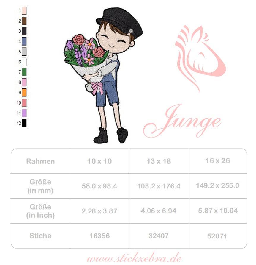 Junge Stickdatei – mit einem Blumenstrauß voller Liebe für deine Stickmaschine - Sewando