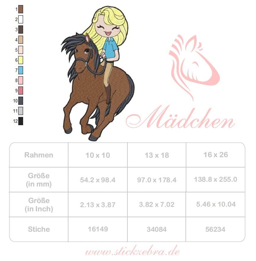 Mädchen auf Pferd Stickdatei – voller Abenteuerlust für deine Stickmaschine - Sewando