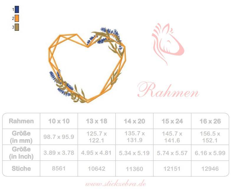 Herzrahmen mit Lavendel Stickdatei – zartes Motiv für Hochzeiten, Geschenke & liebevolle Botschaften - Sewando