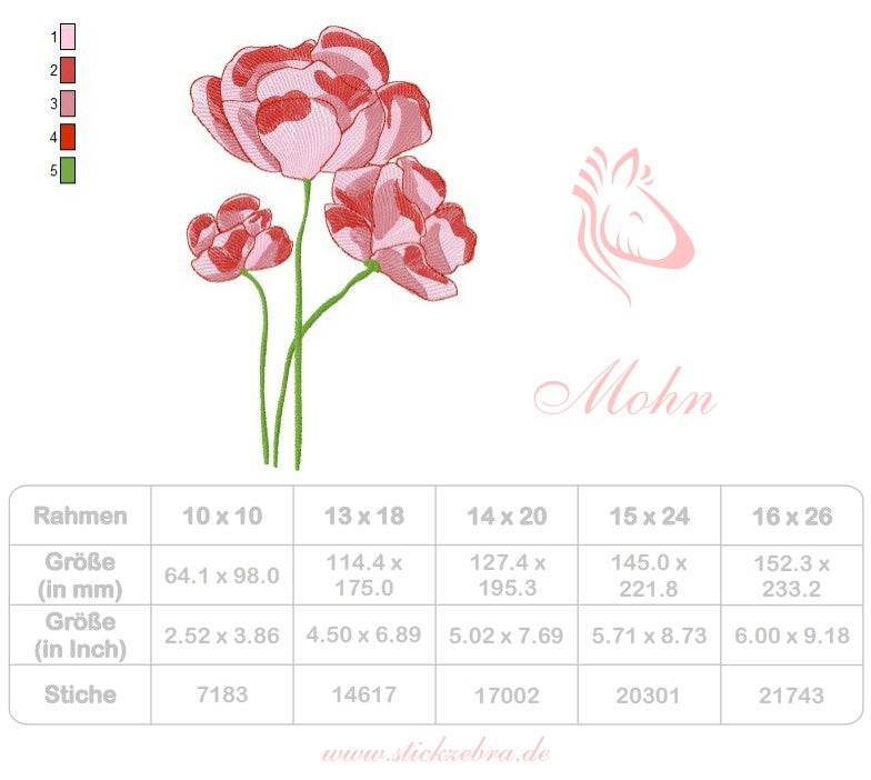 Mohnblume Stickdatei – zartes Blumenmotiv für kreative Projekte & Sommerdeko - Sewando