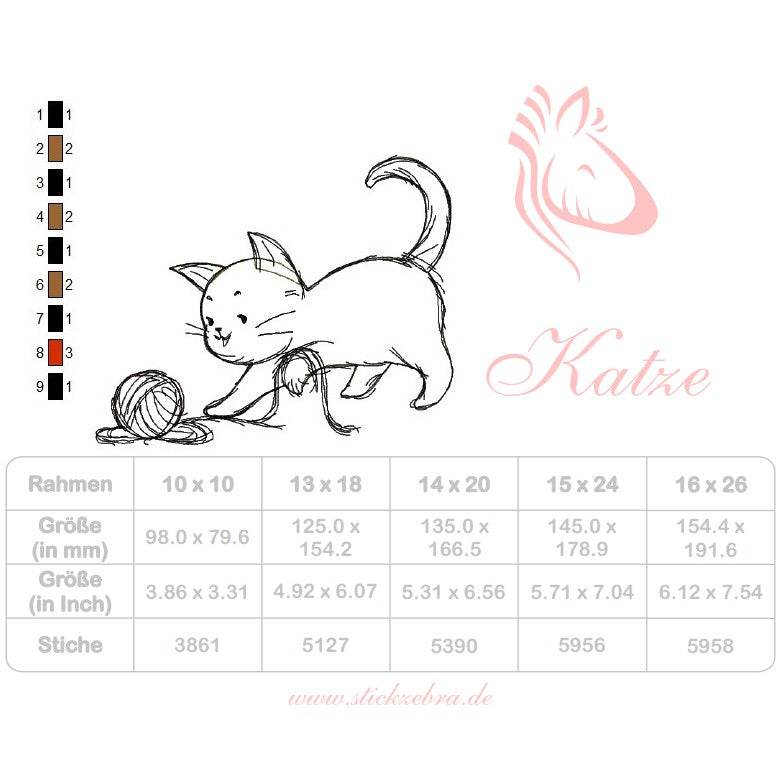 Spielende Katze Stickdatei – charmante Applikation für Kleidung & Kindergeschenke - Sewando