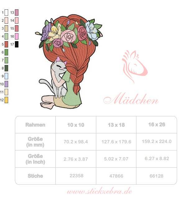 Mädchen mit Katze Stickdatei – liebevolles Motiv für Geschenke & Kleidung - Sewando