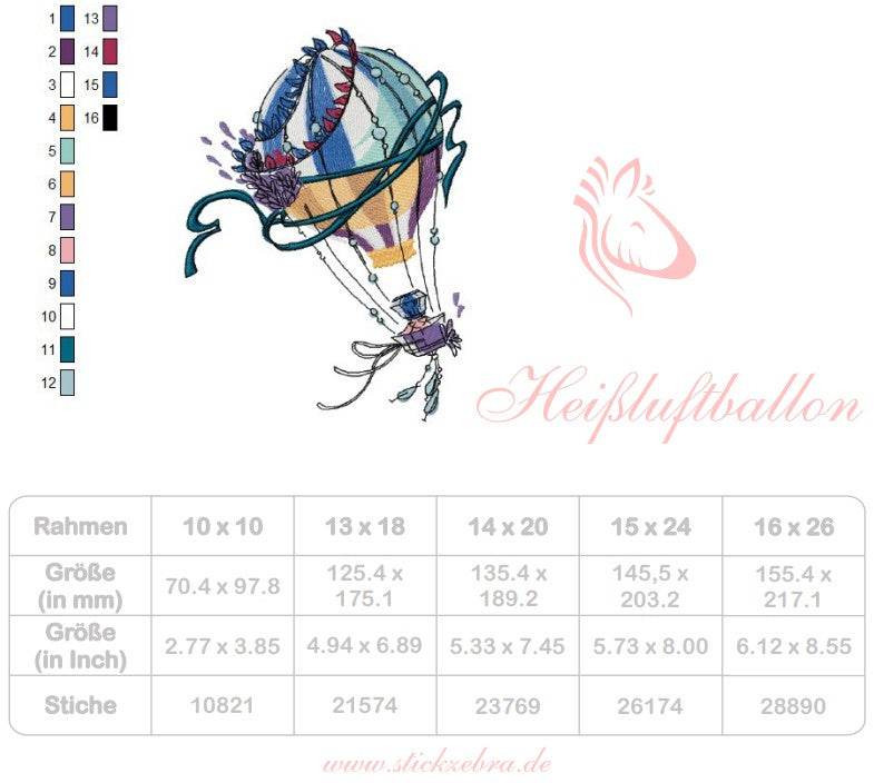 Heißluftballon Stickdatei – verspieltes Motiv für Abenteuerfans & kreative Dekoideen - Sewando