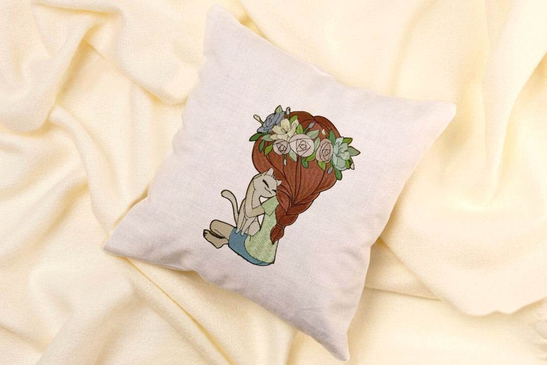 Mädchen mit Katze Stickdatei – liebevolles Motiv für Geschenke & Kleidung - Sewando