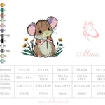 Maus Stickdatei – niedliches Tiermotiv mit Blümchen für deine Stickmaschine - Sewando