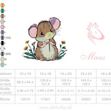 Maus Stickdatei – niedliches Tiermotiv mit Blümchen für deine Stickmaschine - Sewando