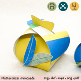 Geschenkbox Ostern Streifen blau / gelb mit Federn - Printable für Schere oder Plotter - Sewando