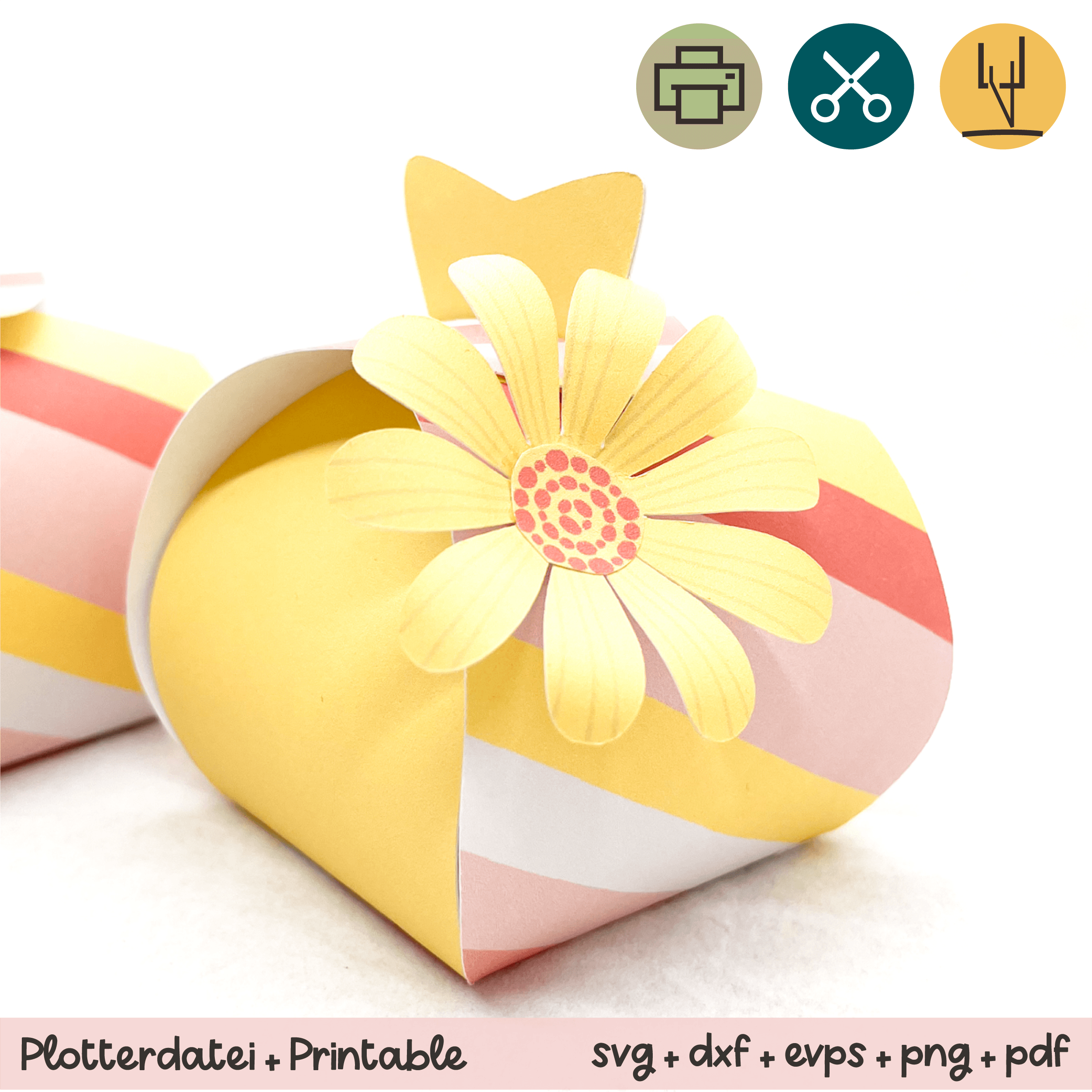 Geschenkbox Streifen mit Blume - Printable für Schere oder Plotter - Sewando