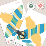 Geschenkbox Ostern Streifen blau / gelb mit Federn - Printable für Schere oder Plotter - Sewando