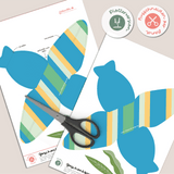 Geschenkbox Ostern Steifen blau / gelb mit Blättern - Printable für Schere oder Plotter - Sewando