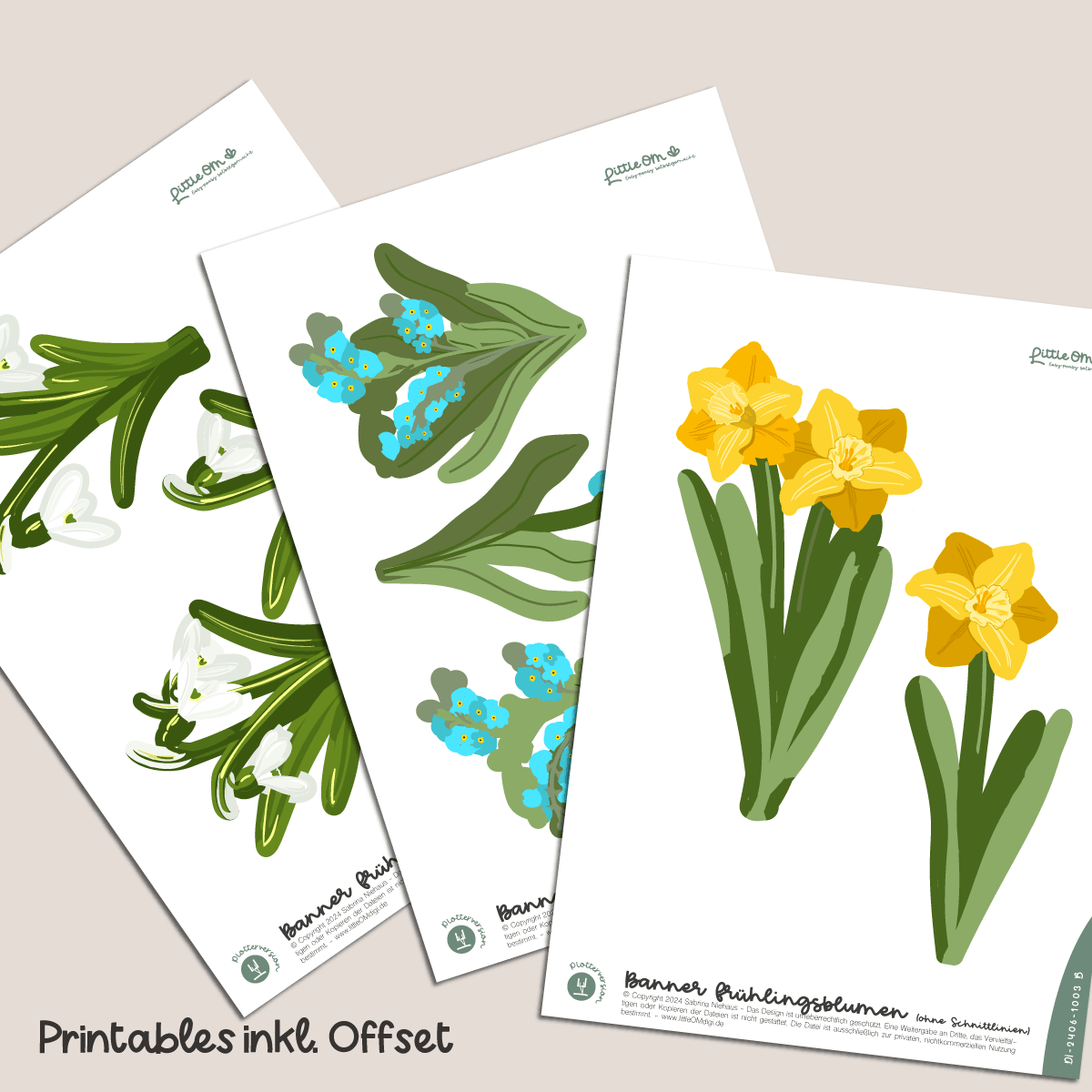 Girlande aus Frühlingsblumen - Printable inkl. Plotterdatei - Sewando